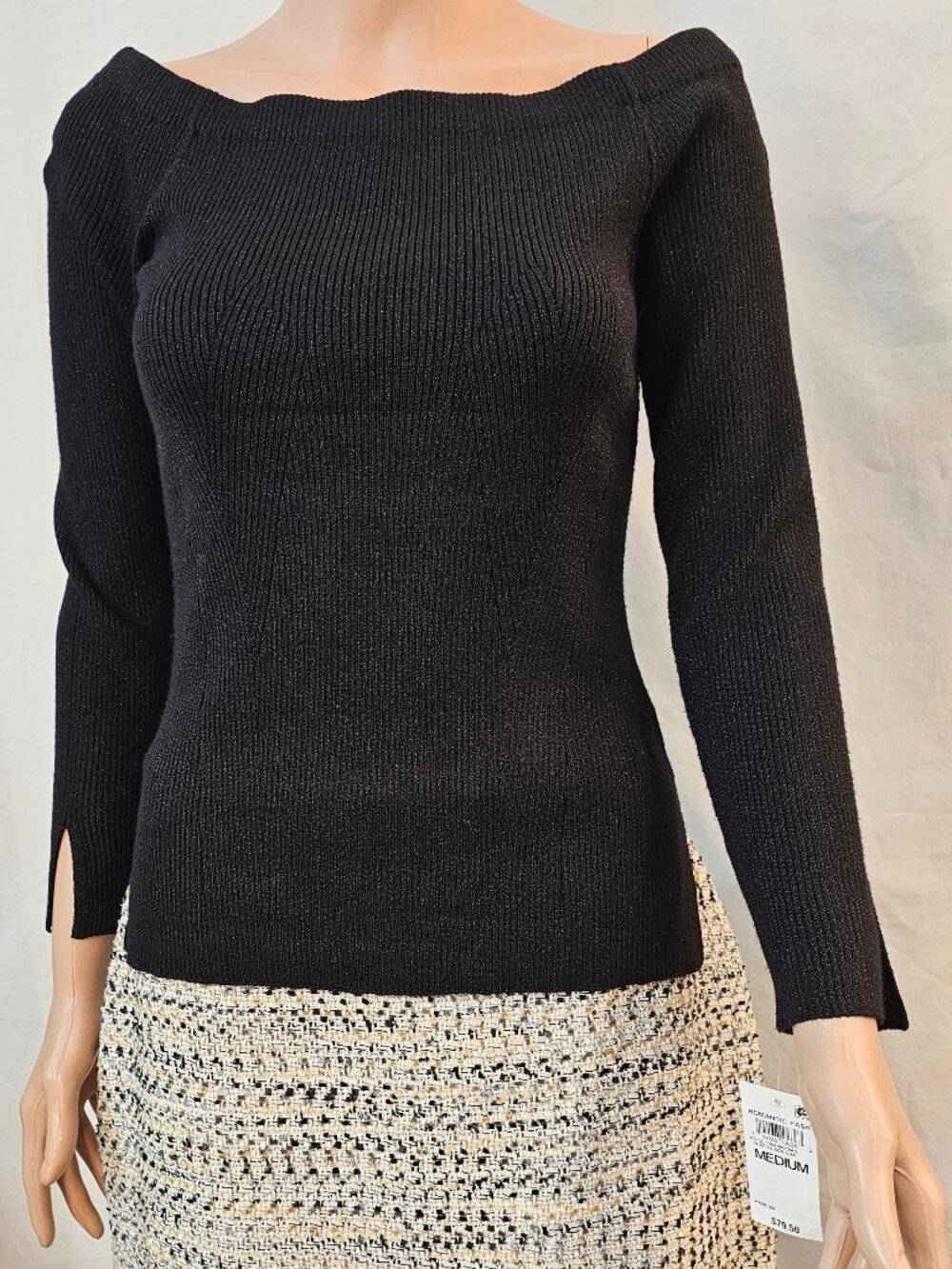 INC Black Shoulder Skimming Romantic Sweater, Size Medium, New w/Tags